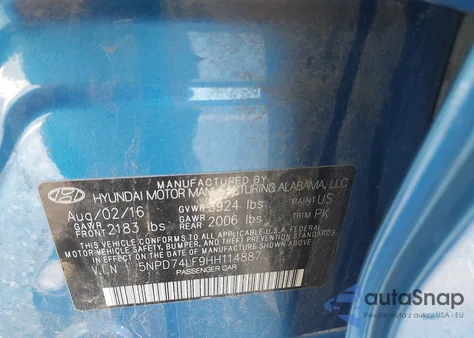 2017 Hyundai Elantra Se из США, поврежденный, VIN 5NPD74LF9HH114887